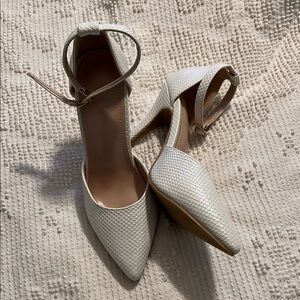 SHEIN White Textured Heels with Ankle Strap